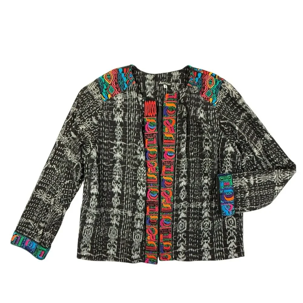 Jessica Velasco Cropped Guatemalan Folk Art Jacket XL Embroidered Open Front